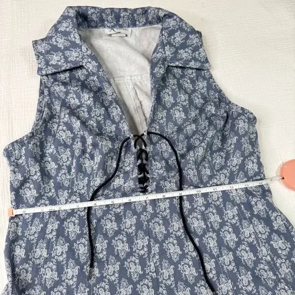 VTG Paisley Farmhouse Dress Blue White Women's 8 Prairie Cottagecore Country 90s - Picture 8 of 16